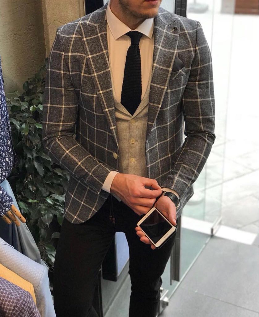 Sacou barbati in carouri slim fit zr a1486 s5